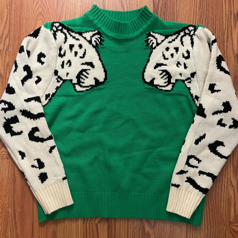 Green leopard sweater